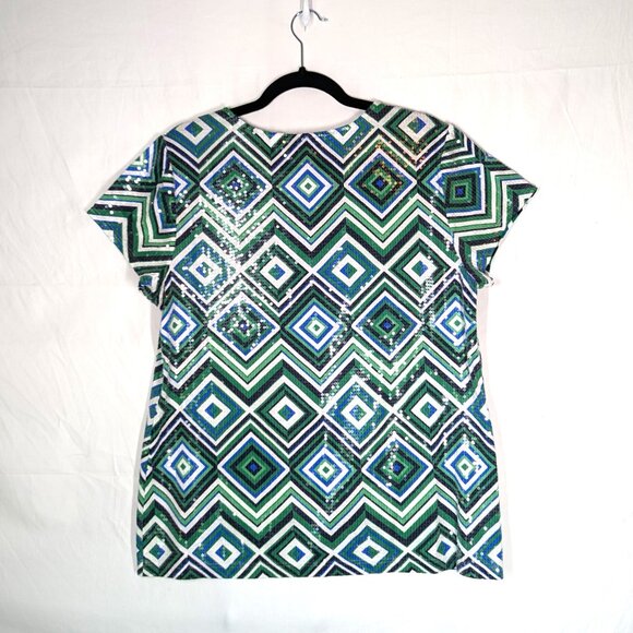 Chicos 3 Black Label Sparkle Top Womens Size XL Geometric Party Holiday Sequins - Picture 2 of 6